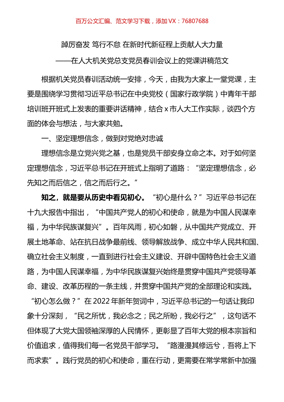 踔厉奋发笃行不怠在新时代新征程上贡献人大力量忠诚担当廉洁为民春训培训讲稿党课讲稿.docx_第1页