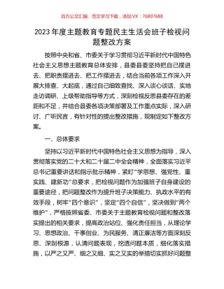 2023年度主题教育专题民主生活会班子检视问题整改方案.docx