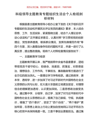 科级领导主题教育专题组织生活会个人检视剖析材料.docx