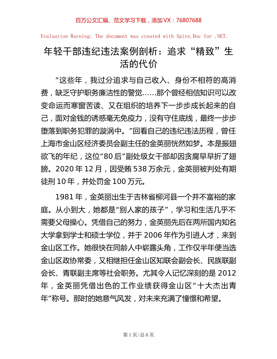 年轻干部违纪违法案例剖析：追求“精致”生活的代价【稿子汇】.docx_第1页