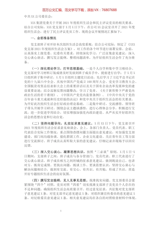 国企党支部2021年度组织生活会和民主评议党员情况报告.docx