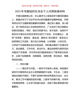 2023年专题组织生活会个人对照检查材料.docx