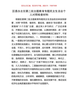 区委办主任第二批主题教育专题民主生活会个人对照检查材料.docx