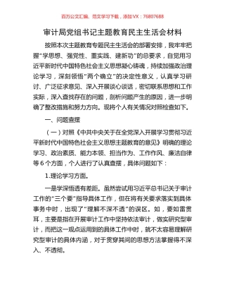 审计局党组书记主题教育民主生活会材料.docx