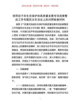 -领导班子在生态保护和高质量发展专项巡察整改工作专题民主生活会上的对照检查材料.docx