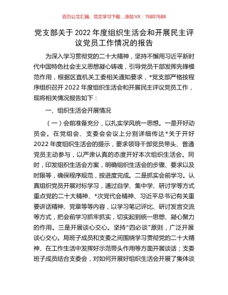 党支部关于2022年度组织生活会和开展民主评议党员工作情况的报告.docx