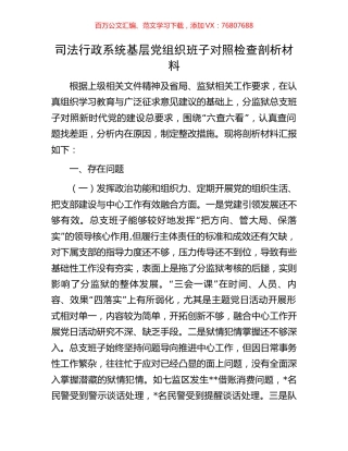 司法行政系统基层党组织班子对照检查剖析材料.docx