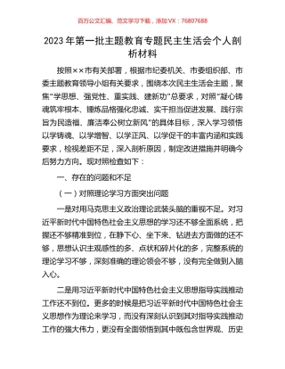 2023年第一批主题教育专题民主生活会个人剖析材料.docx