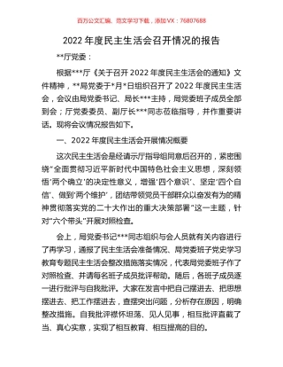 2022年度民主生活会召开情况的报告.docx