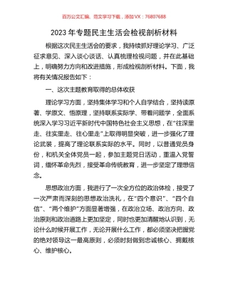 2023年主题教育专题民主生活会检视剖析材料.docx
