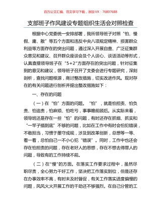 支部班子作风建设专题组织生活会对照检查.docx