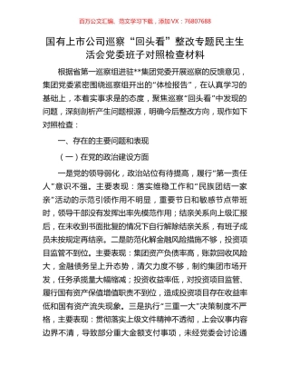 国有上市公司巡察“回头看”整改专题民主生活会党委班子对照检查材料.docx