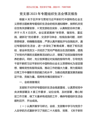 党支部2023年专题组织生活会情况报告.docx