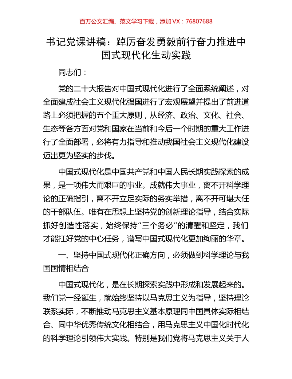 书记党课讲稿：踔厉奋发勇毅前行奋力推进中国式现代化生动实践.docx_第1页
