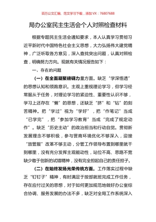局办公室民主生活会个人对照检查材料.docx