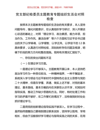 党支部纪检委员主题教育专题组织生活会对照检查.docx