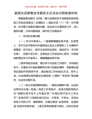 副局长巡察整改专题民主生活会对照检查材料.docx