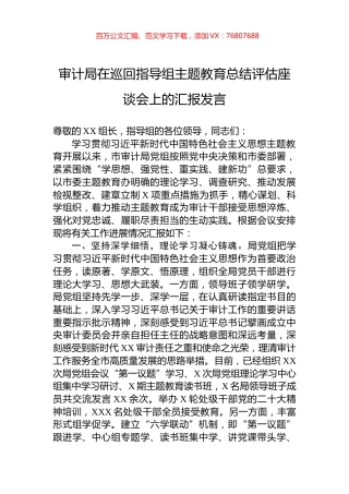 审计局在巡回指导组主题教育总结评估座谈会上的汇报发言.docx