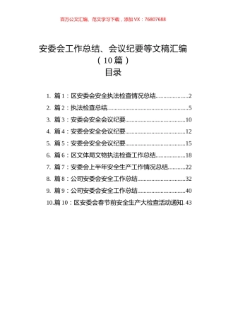 安委会工作总结、会议纪要等文稿汇编（10篇）.docx