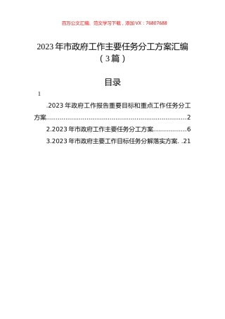 2023年市政府工作主要任务分工方案汇编（3篇）.docx