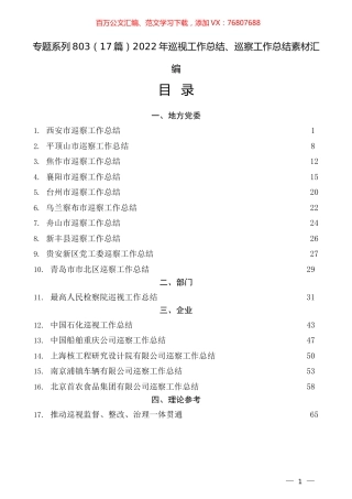 （17篇）2022年巡视工作总结、巡察工作总结素材汇编.docx