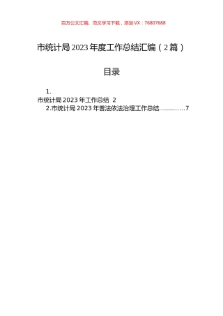 市统计局2023年度工作总结汇编（2篇）.docx