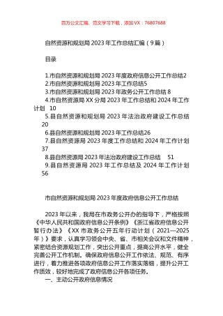 自然资源和规划局2023年工作总结汇编（10篇）.docx