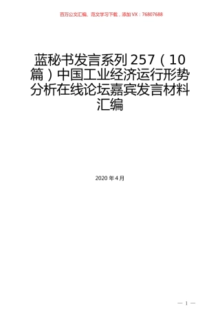 （10篇）中国工业经济运行形势分析在线论坛嘉宾发言材料汇编.docx