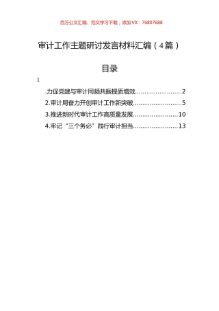 审计工作主题研讨发言材料汇编（4篇）.docx