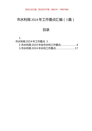 市水利局2024年工作要点汇编（3篇）.docx