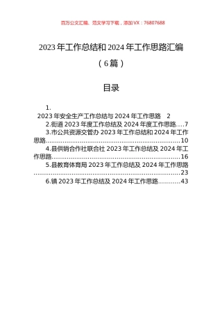 2023年工作总结和2024年工作思路汇编（6篇）.docx