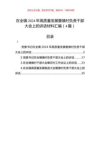 在全镇2024年高质量发展暨镇村负责干部大会上的讲话材料汇编（4篇）.docx