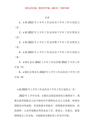 乡镇2022年上半年工作总结及下半年工作计划汇编.docx