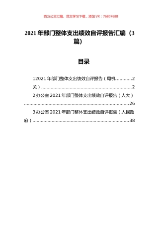 2021年部门整体支出绩效自评报告汇编（3篇）.docx