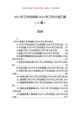 2023年工作总结和2024年工作计划汇编（21篇）.docx