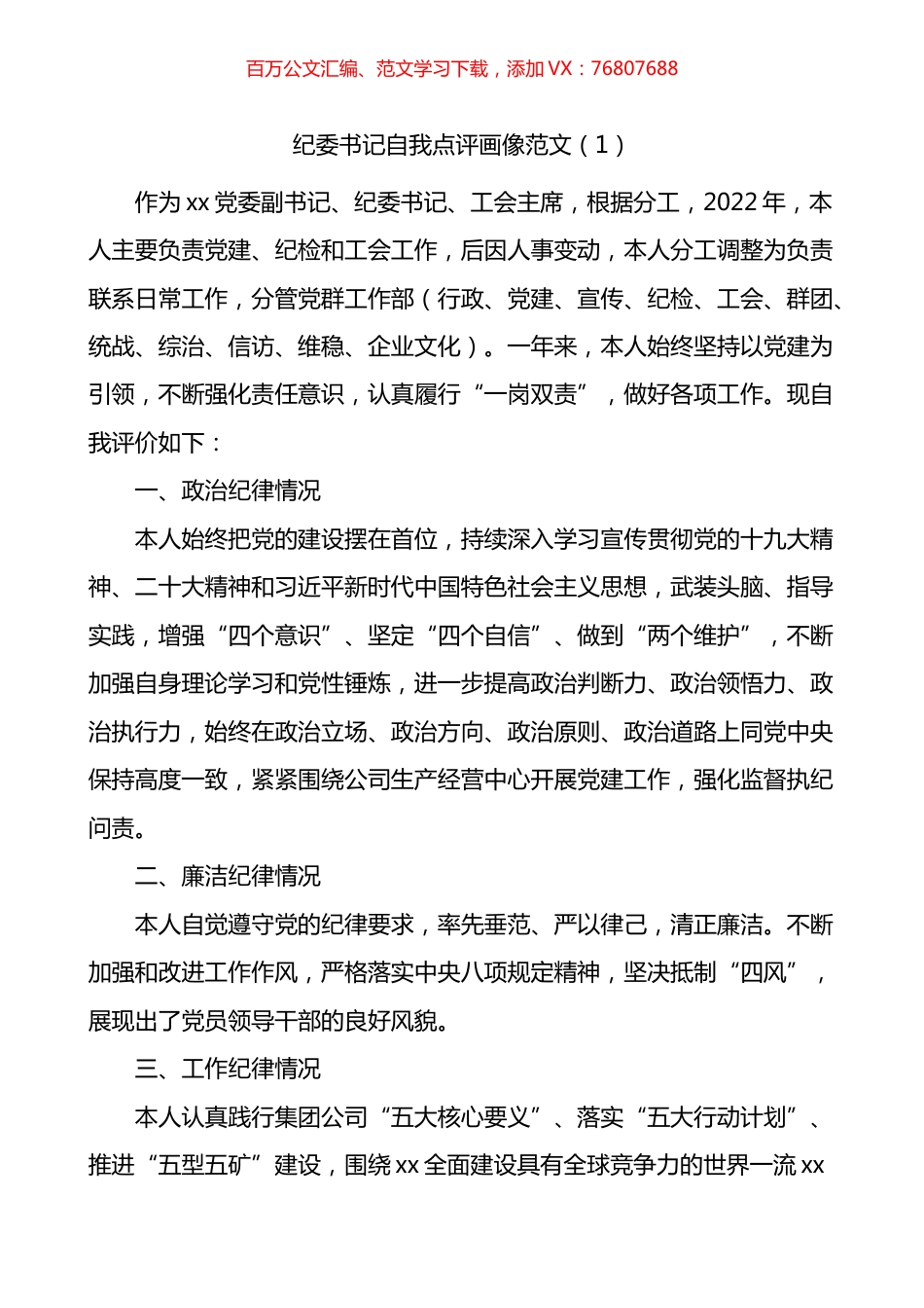 公司纪委书记自我点评画像及为班子成员点评画像汇编.docx_第1页