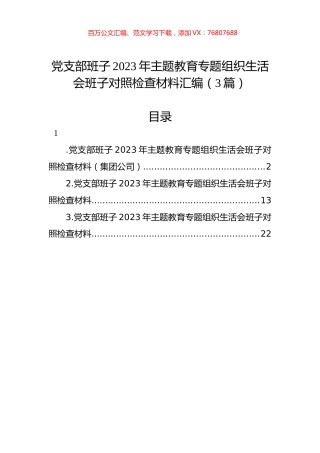党支部班子2023年主题教育组织生活会班子对照检查材料汇编（3篇）.docx