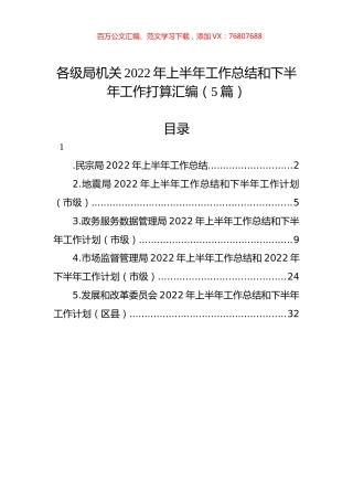 各级局机关2022年上半年工作总结和下半年工作打算汇编（5篇）.docx