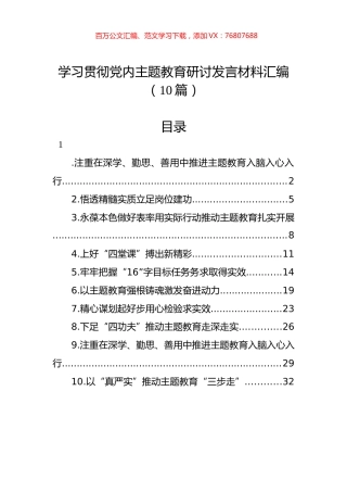 学习贯彻党内主题教育研讨发言材料汇编（10篇）.docx