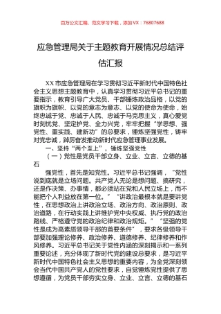 应急管理局关于主题教育开展情况总结评估汇报.docx