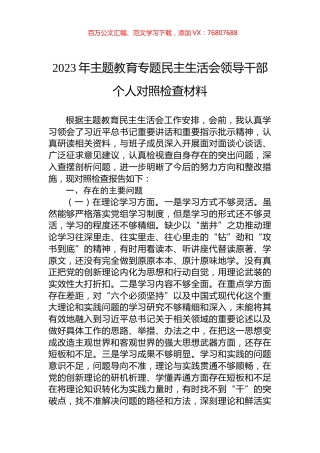 2023年主题教育专题民主生活会领导干部个人对照检查材料.docx