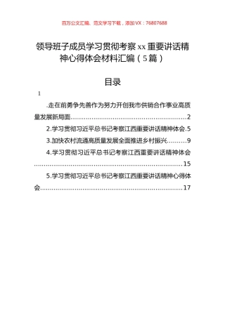 领导班子成员学习贯彻考察xx重要讲话精神心得体会材料汇编（5篇）.docx