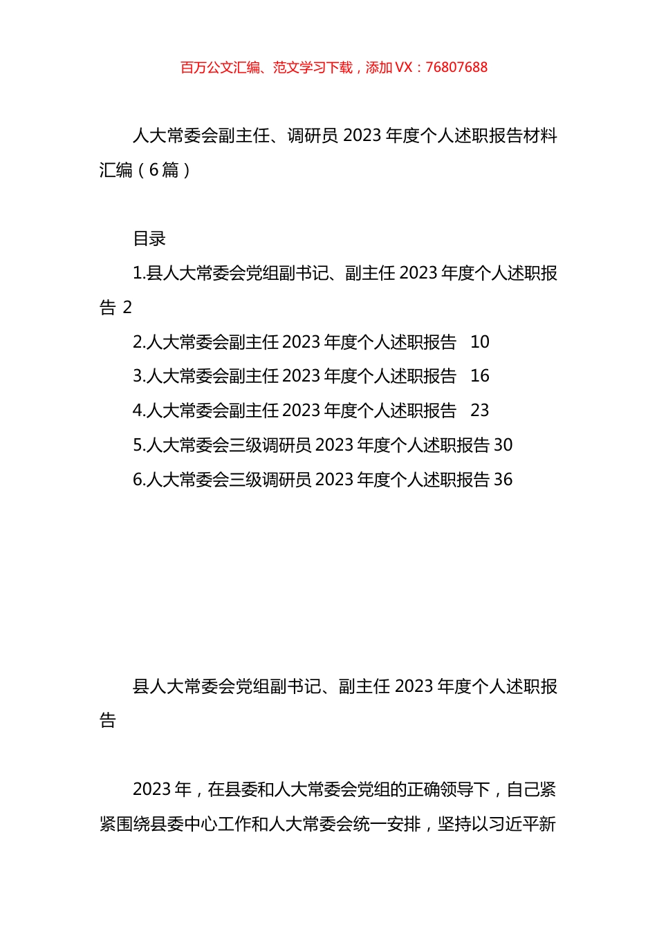 人大常委会副主任、调研员2023年度个人述职报告材料汇编.docx_第1页