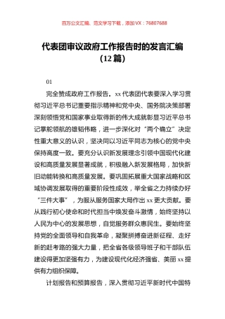 代表团审议政府工作报告时的发言汇编（12篇）.docx