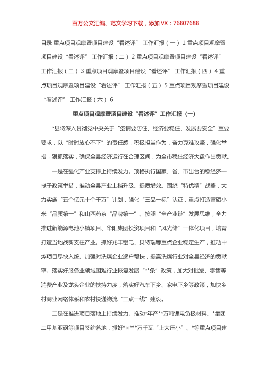 重点项目观摩暨项目建设“看述评”工作汇报汇编（6篇）.docx_第1页