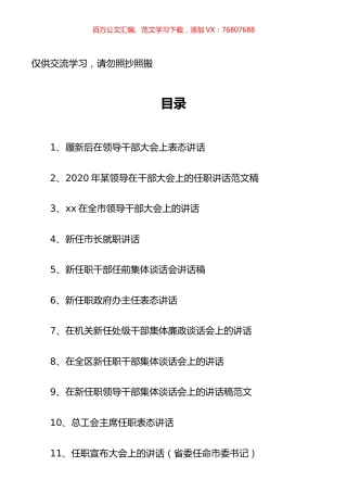【20篇94页】领导干部任职讲话发言汇编.docx