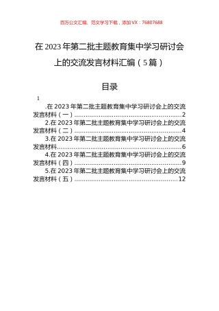 在2023年第二批主题教育集中学习研讨会上的交流发言材料汇编（5篇）.docx