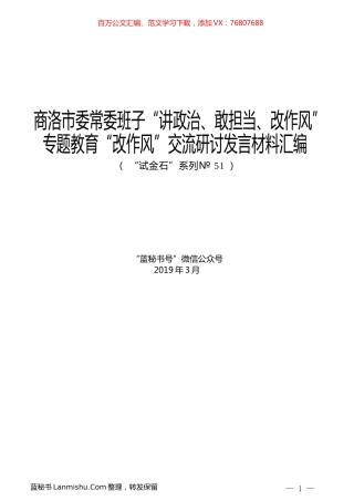 （10篇）商洛市委常委班子“讲政治、敢担当、改作风”专题教育“改作风”交流研讨发言材料汇编.docx
