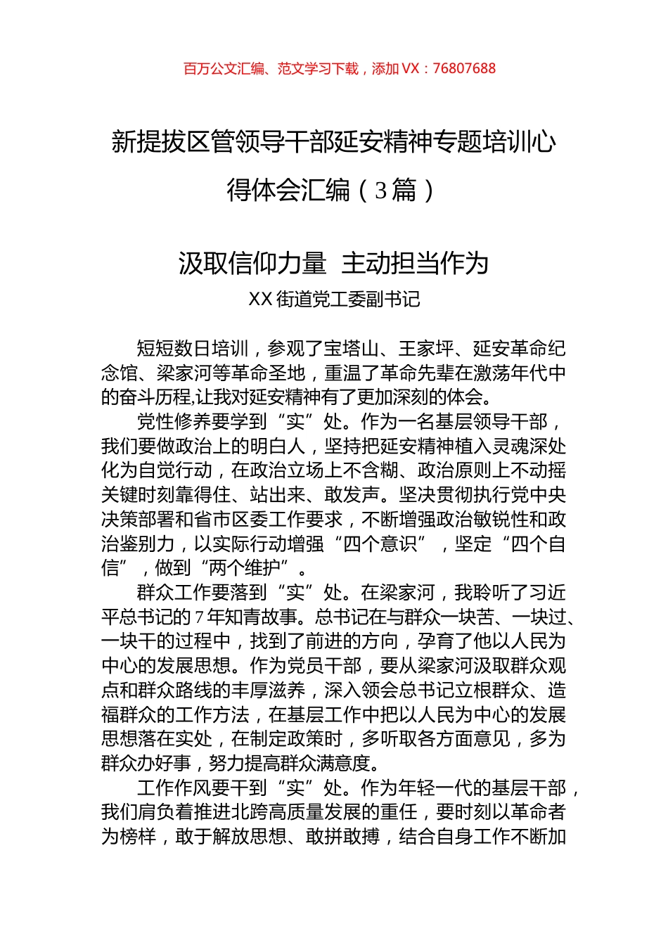 新提拔区管领导干部延安精神专题培训心得体会汇编（3篇）.docx_第1页