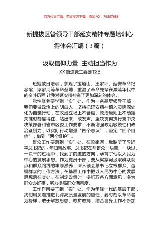 新提拔区管领导干部延安精神专题培训心得体会汇编（3篇）.docx